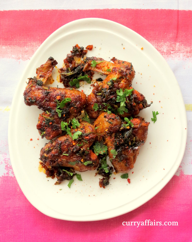 Spicy sticky chicken wings with indian twist